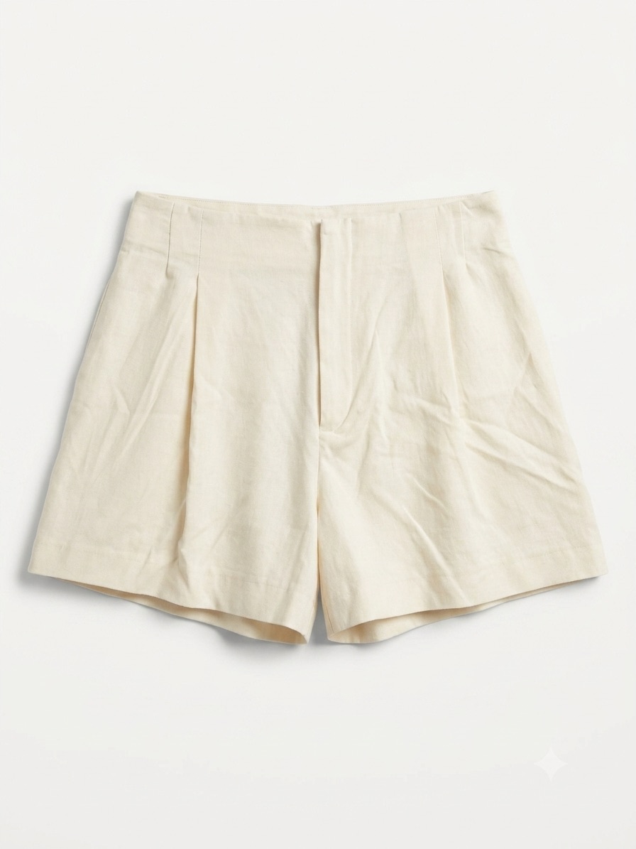Zara High-Waisted Pleated Tailored Shorts- Cream